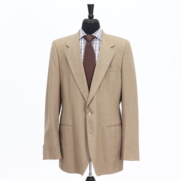 Vintage Valentino 44L Brown Check Wool Two Button Sport Coat Blazer Jack… - Picture 1 of 11